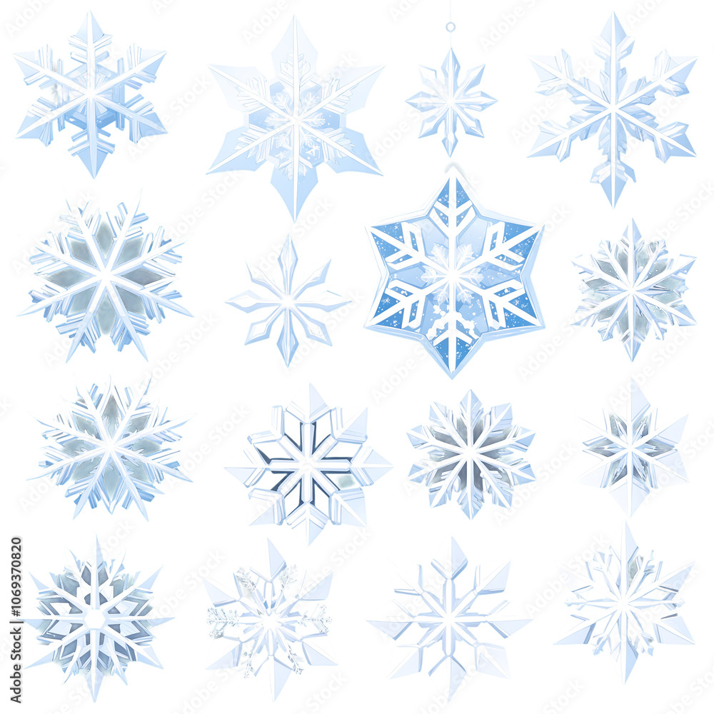 Blue snowflake ornaments on a transparent background Blue snowflake ornaments on a transparent background