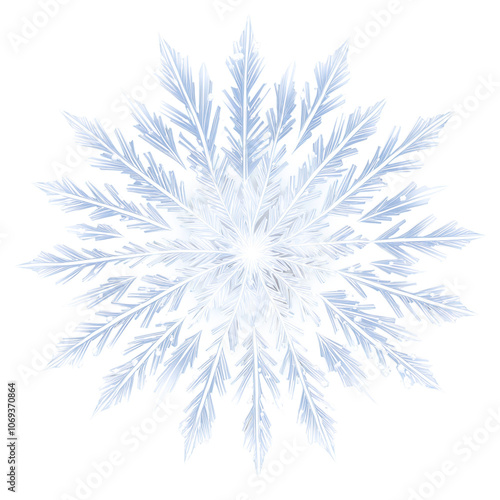 A blue snowflake on a transparent background