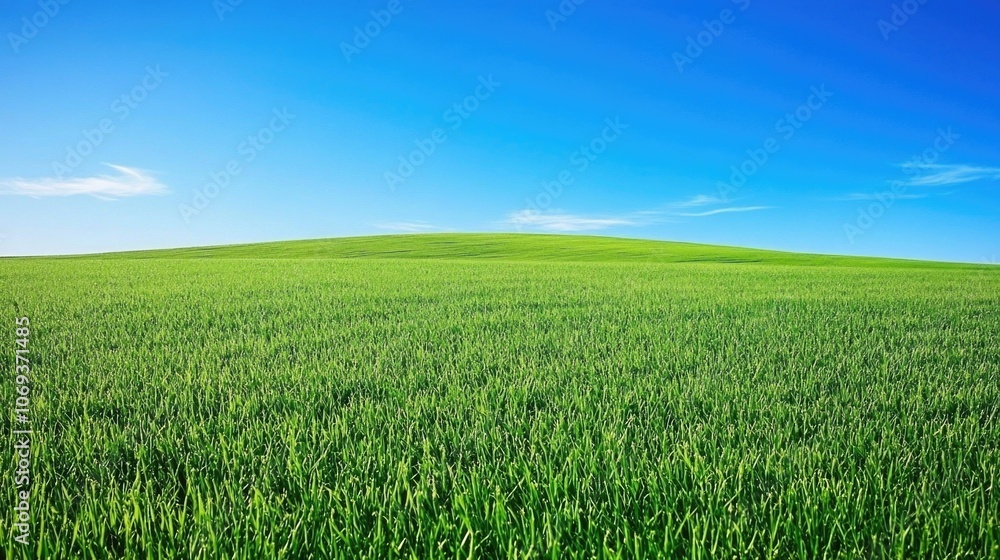A peaceful scene with lush green grass and a clear blue sky A peaceful scene with lush green grass and a clear blue sky
