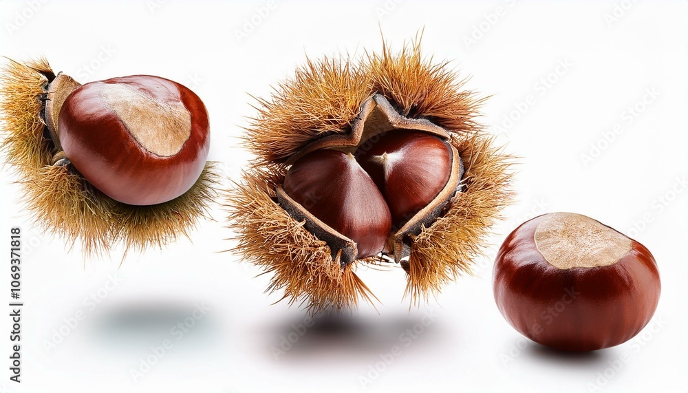 Falling Chestnuts isolate on White background Falling Chestnuts isolate on White background