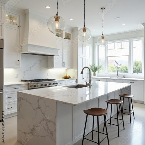 Luxury Kitchen with Marble Island and Stainless-Steel Details