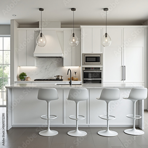 Minimalist White Kitchen with Marble Countertops