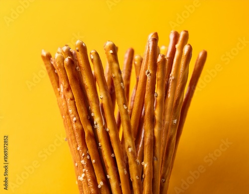 pretzel sticks isolated on yellow background