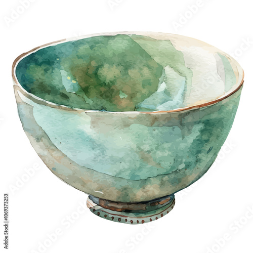 A watercolor painting of a Ceramic bowl, isolated on a white background.