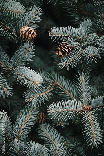 Holiday backdrop featuring pine trees and fir trees with space for text.