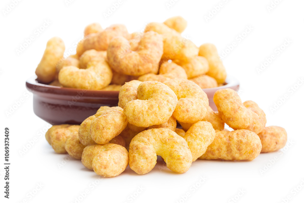 Puffed crispy Peanut flips isolated on white background. Puffed crispy Peanut flips isolated on white background.