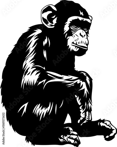 Wallpaper Mural detalied black and white chimpanzee illustration Torontodigital.ca