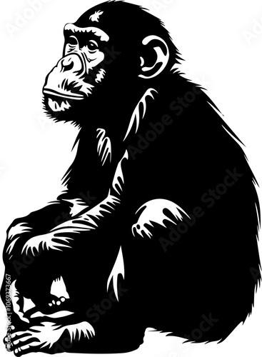 Wallpaper Mural detalied black and white chimpanzee illustration Torontodigital.ca