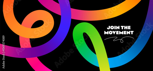 Abstract Background with Swirl Gradient Lines. Color Curves Shapes with Neon Gradients. Wavy Celebration Rainbow Colored Ribbons