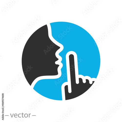 please do quiet, do not disturb icon, pssst or shhh gesture lips, silence or secret, keep shut mouth, flat vector illustration