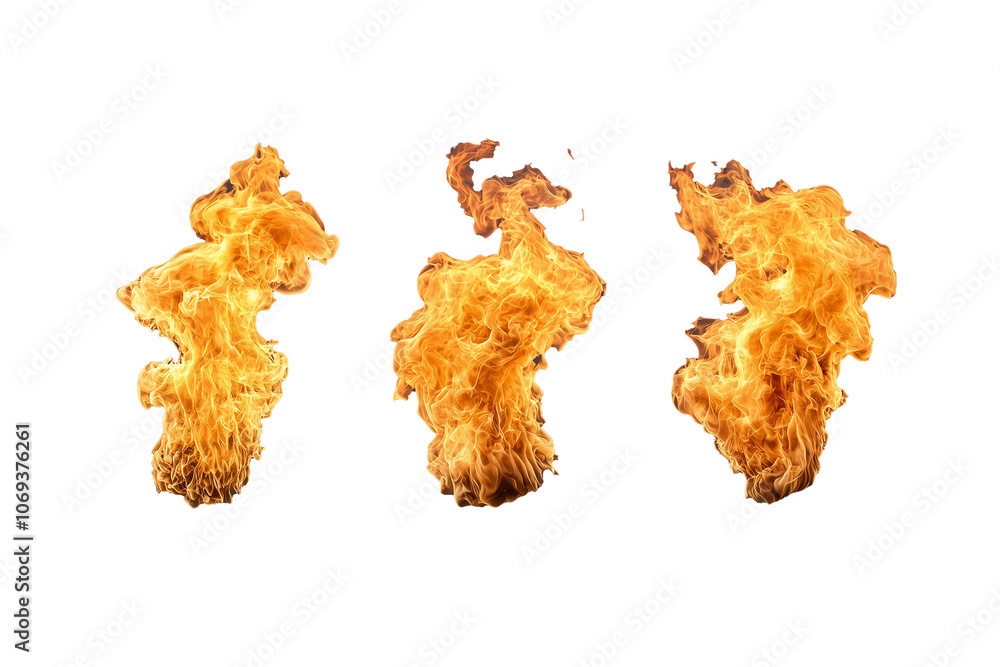 Three Flames in Various Shapes on Transparent Background Three Flames in Various Shapes on Transparent Background