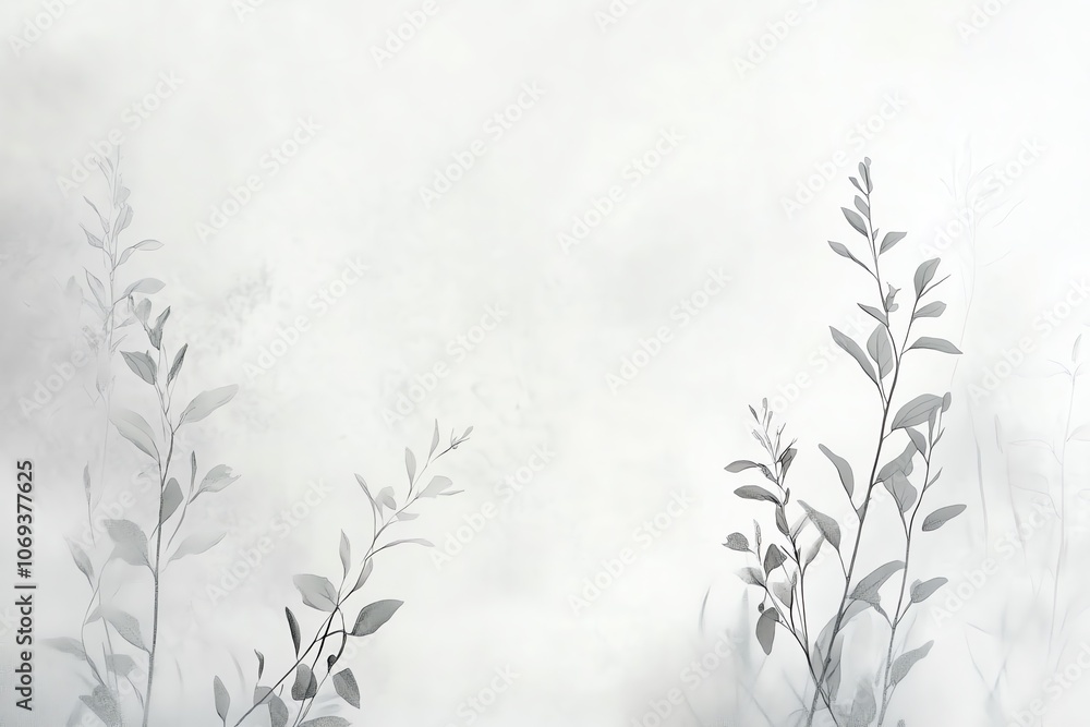 Naklejka premium Papier peint gris doux avec motifs botaniques minimalistes blancs..