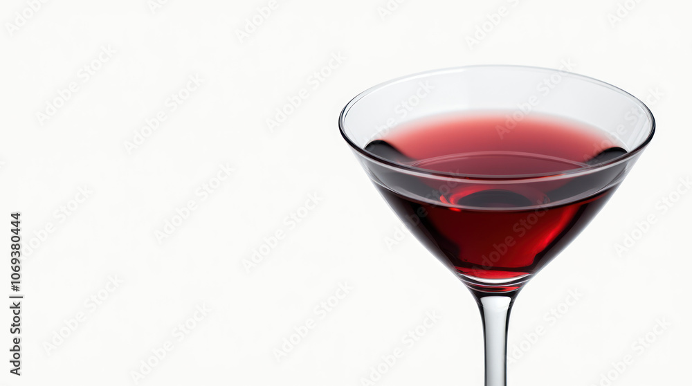 Hyper-realistic close-up of a red drink in a martini glass on white background Hyper-realistic close-up of a red drink in a martini glass on white background