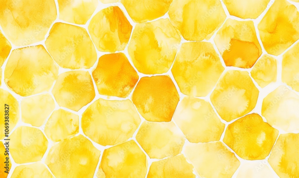 painting in watercolor with a continuous honeycomb design. Yellow honeycombs in an adorable abstract backdrop on a white background. painting in watercolor with a continuous honeycomb design. Yellow honeycombs in an adorable abstract backdrop on a white background.