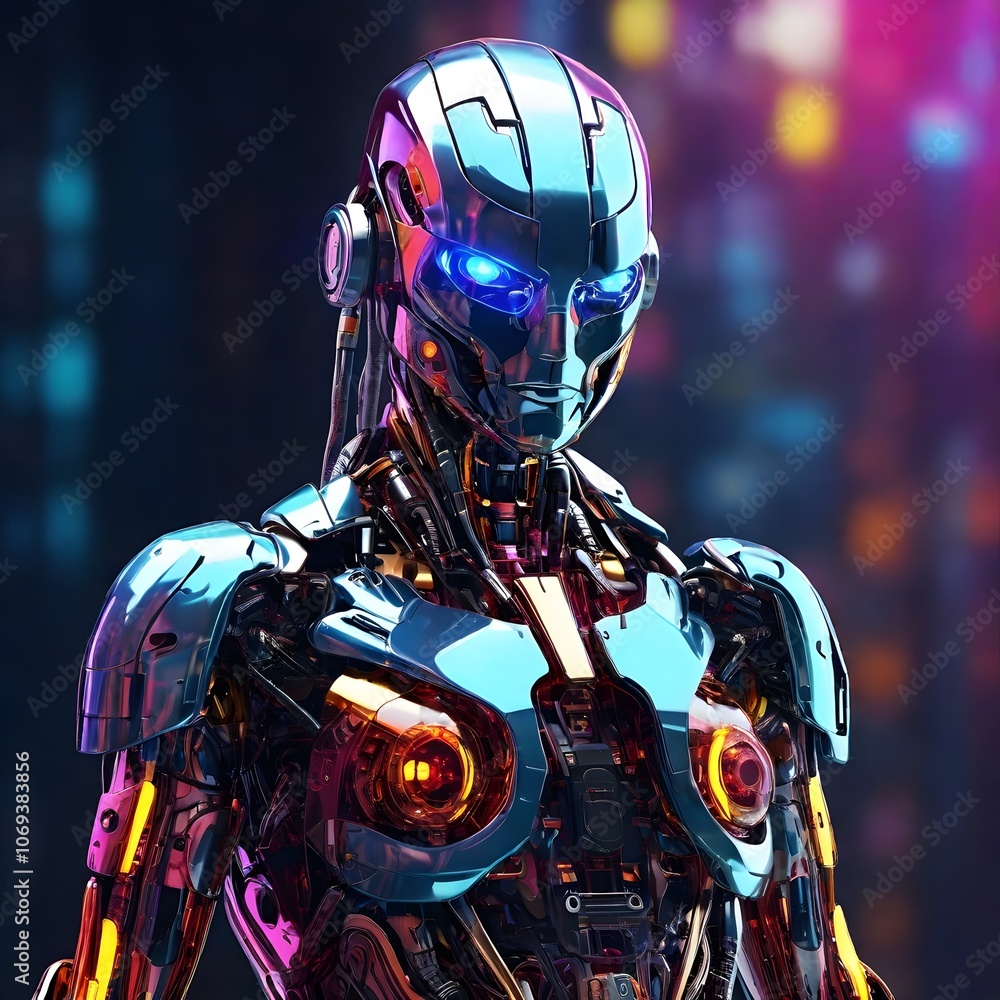 3D cyberpunk neon colorful glossy futuristic robot 3D cyberpunk neon colorful glossy futuristic robot