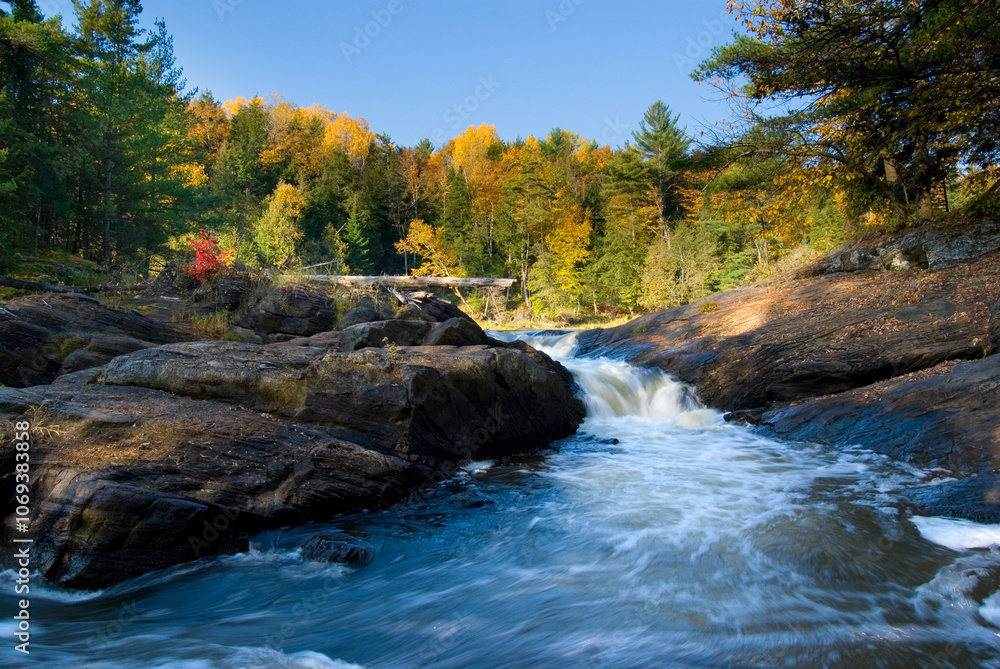 Beautiful Waterfall with Fall Season Colors in Plaisance Quebec Beautiful Waterfall with Fall Season Colors in Plaisance Quebec