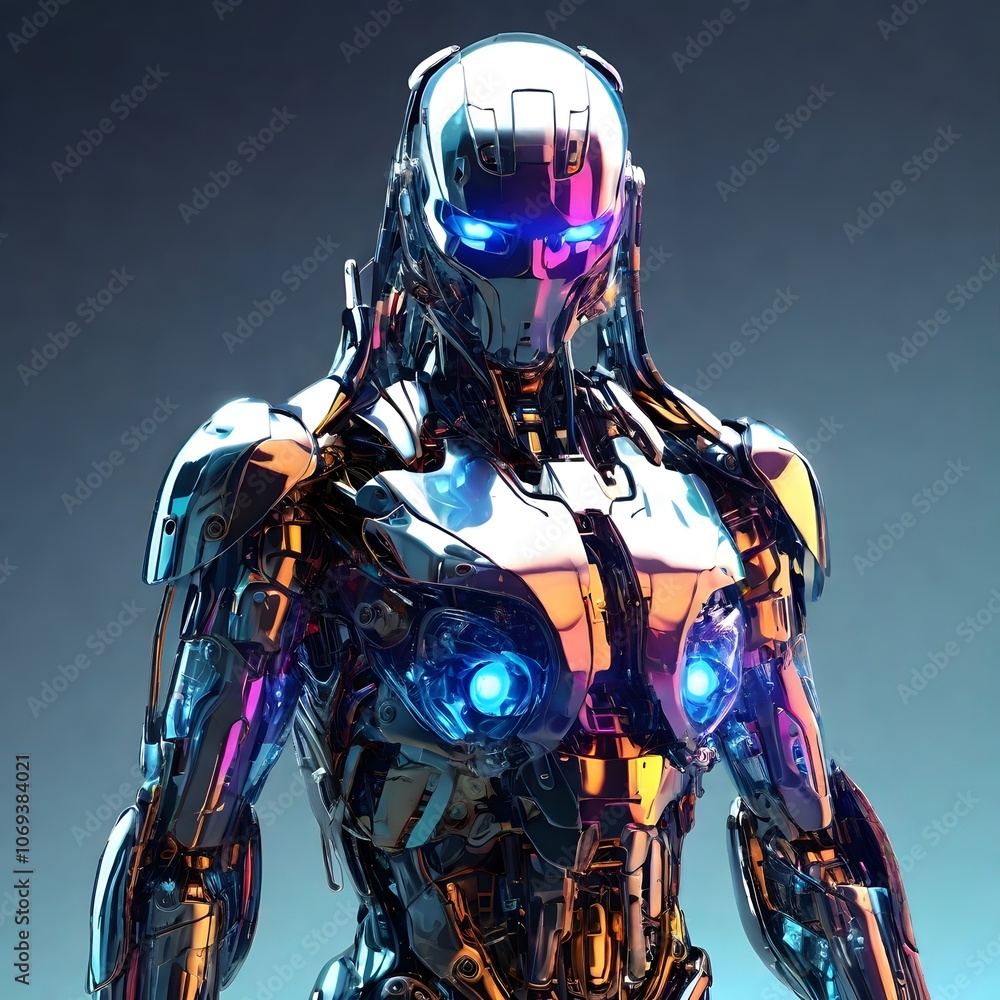 3D cyberpunk neon colorful glossy futuristic robot 3D cyberpunk neon colorful glossy futuristic robot