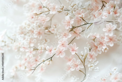 Fond ivoire avec broderie florale rose pour une touche délicate..