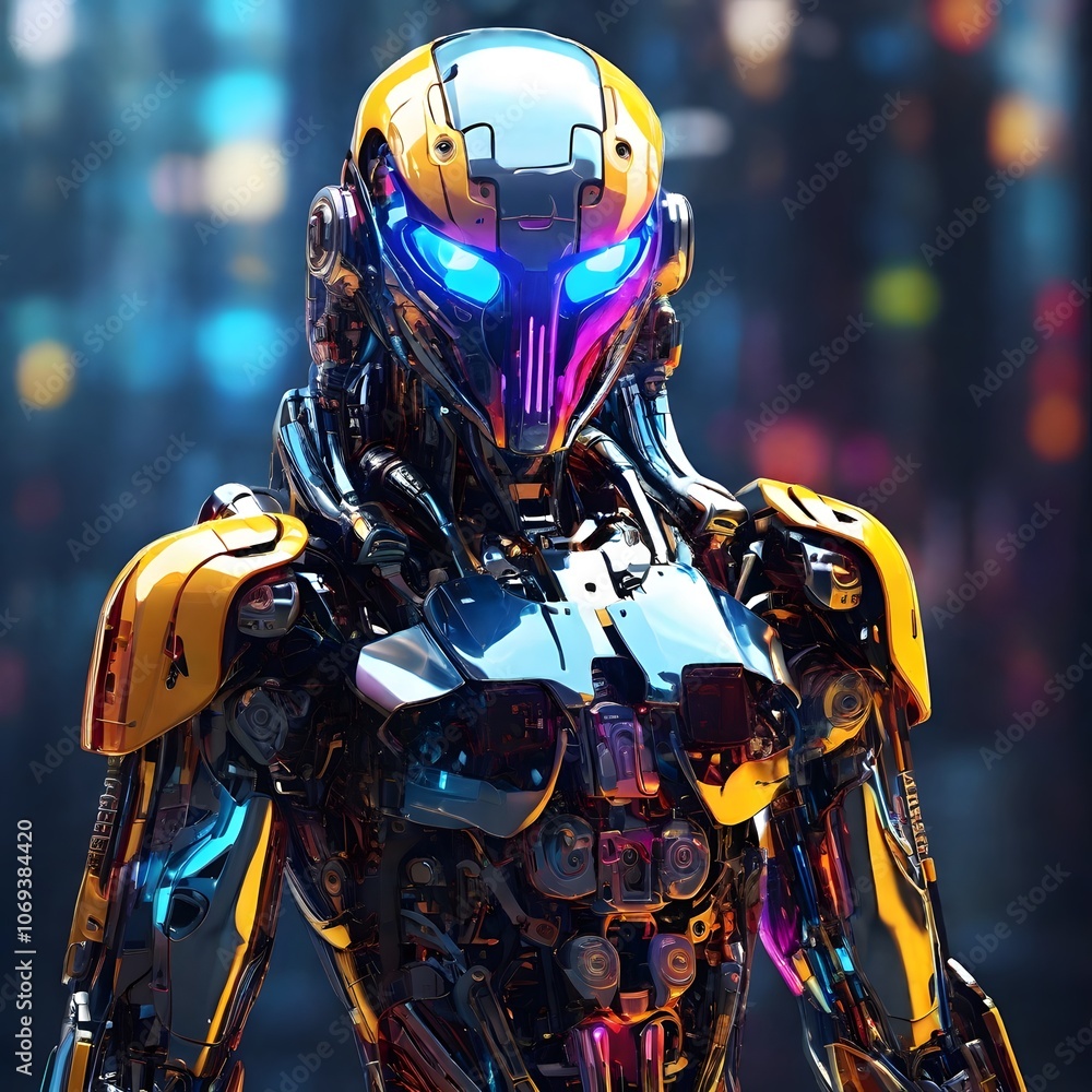 3D cyberpunk neon colorful glossy futuristic robot 3D cyberpunk neon colorful glossy futuristic robot