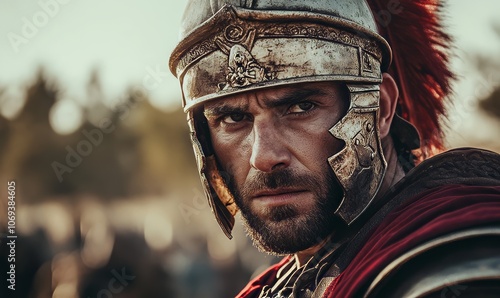 Portrait of a Roman centurion in the battlefield at the time of Jesus. New testament concept