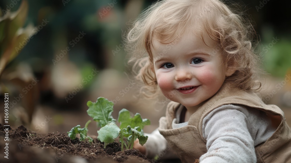 Happy baby during planting the sprout for climate change campaign. Happy baby during planting the sprout for climate change campaign.