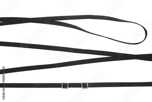 Fotografie Set black synthetic nylon fastening belt, strap isolated on white, clipping