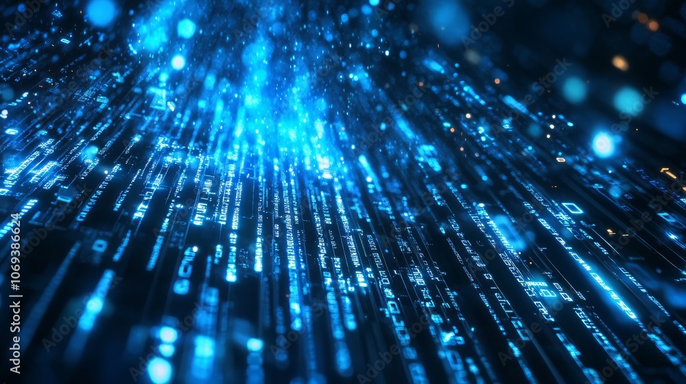 Naklejka premium Binary code falling as an abstract tech wallpaper. 