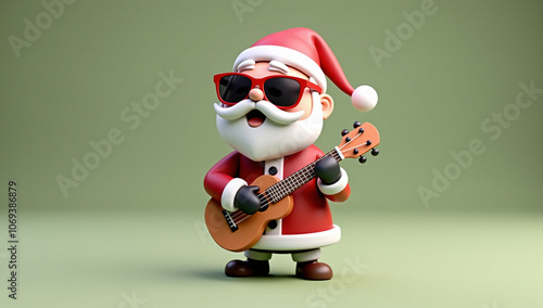 Santa strums a guitar and sings joyfully, bringing festive cheer. A fun and musical holiday image that combines the spirit of Christmas with a love for music and celebration.