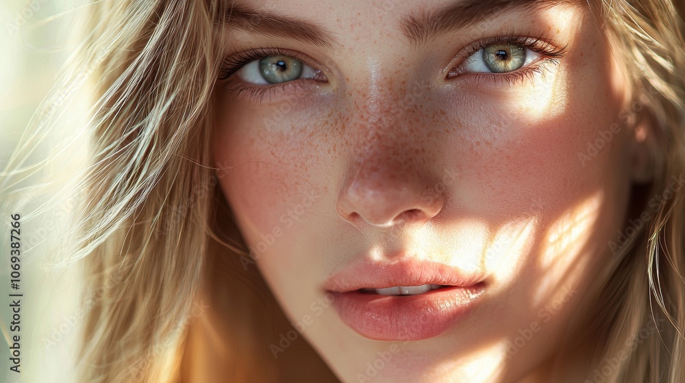 A woman with green eyes and a light brown hair A woman with green eyes and a light brown hair
