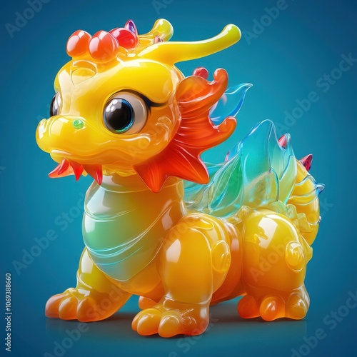 Wallpaper Mural Colorful and playful, this glowing toy dragon features vibrant orange and yellow hues, Ideal for children's product promotions, illustrations, or fantasy-themed designs, Torontodigital.ca