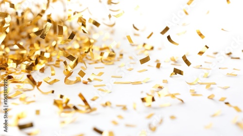 Gold confetti isolated on white background. Holiday decor