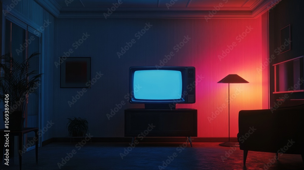 A retro TV set in a dimly lit, empty room with space for text. A retro TV set in a dimly lit, empty room with space for text.