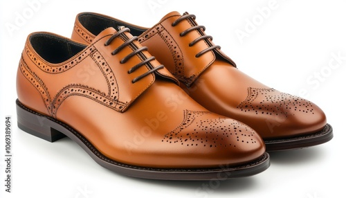 Elegant brown leather dress shoes displayed on a white background for formal occasions