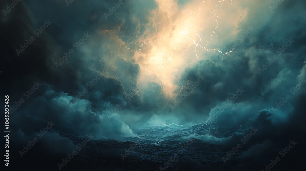 stormy sea, thick clouds and bright lightning stormy sea, thick clouds and bright lightning