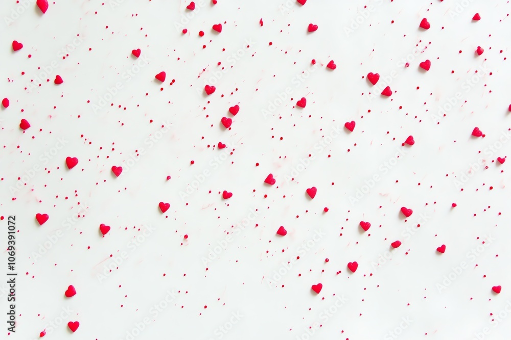 Fond blanc avec petits cœurs rouges dispersés.. Fond blanc avec petits cœurs rouges dispersés..