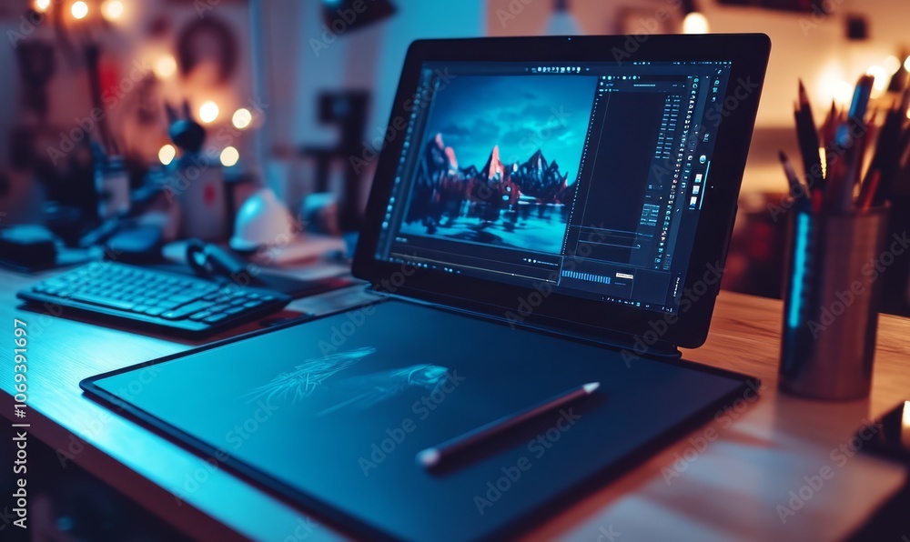High-tech digital drawing tablet with stylus High-tech digital drawing tablet with stylus