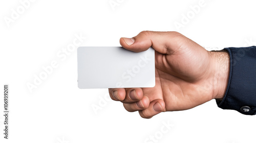 Hand holding blank white card