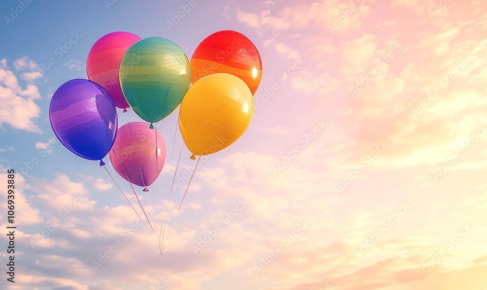 balloons in every color of the rainbow floating against a pastel sky balloons in every color of the rainbow floating against a pastel sky