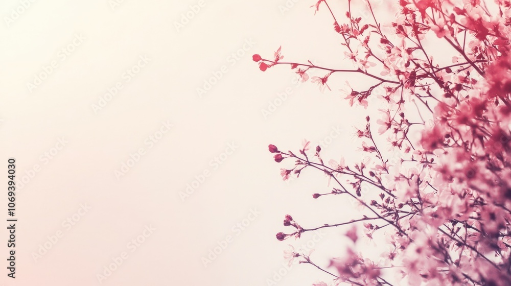 Naklejka premium Delicate pink cherry blossoms against soft pastel background, evoking the essence of girlhood design