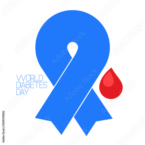 Social media square banner template for World Diabetes day. Blue ribbon as symbol of high blood sugar awareness.