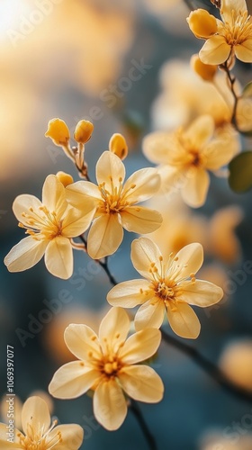 Beautiful cherry blossom flowers in full bloom during spring at sunset