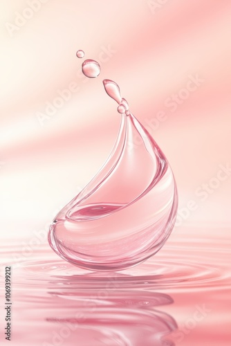 Pink Water Drop on Rippling Surface	