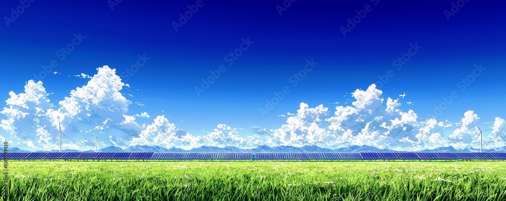Fototapeta premium Vibrant Anime Style High-Tech Landscape