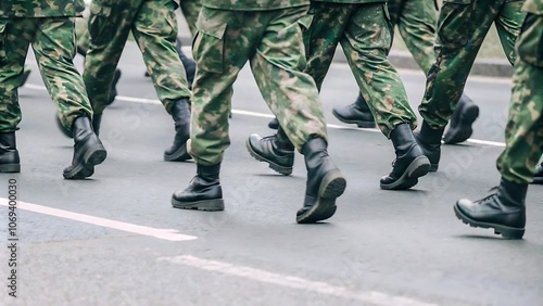 Military Marching Feet Close-Up for Patriotic and Defense Themes photo