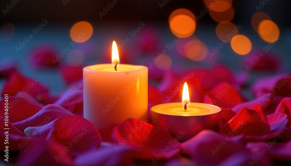 Romantic Candles with Rose Petals Romantic Candles with Rose Petals