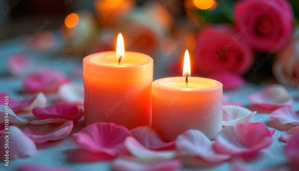 Romantic Candles with Rose Petals Romantic Candles with Rose Petals