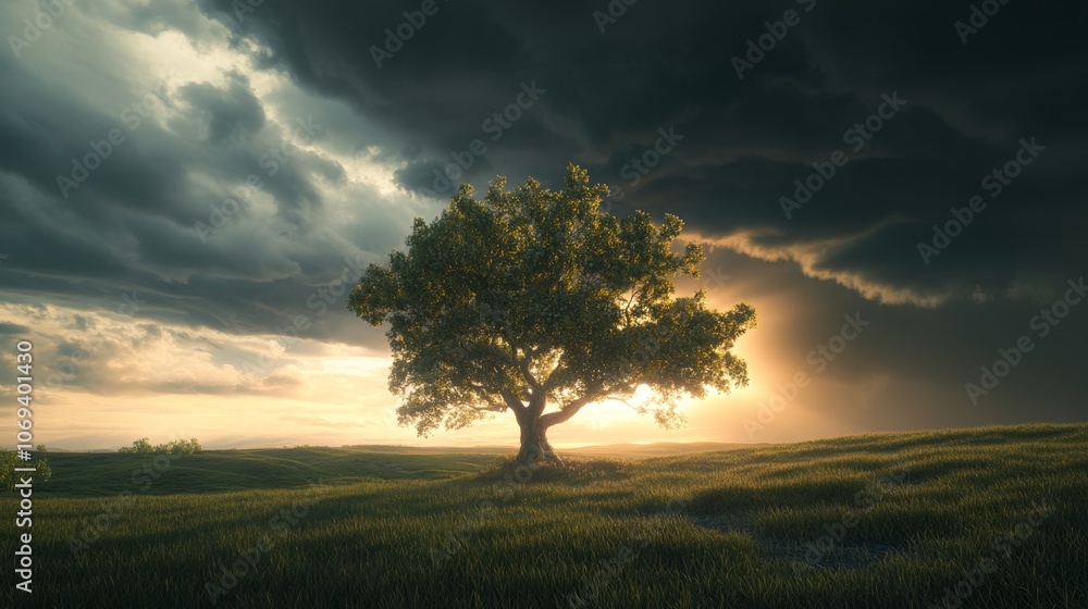 Fototapeta premium Tree Silhouette Against Moody Sunset