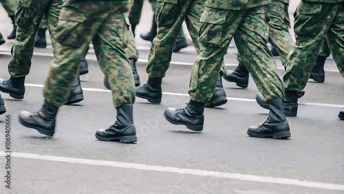 Military Marching Feet Close-Up for Patriotic and Defense Themes photo