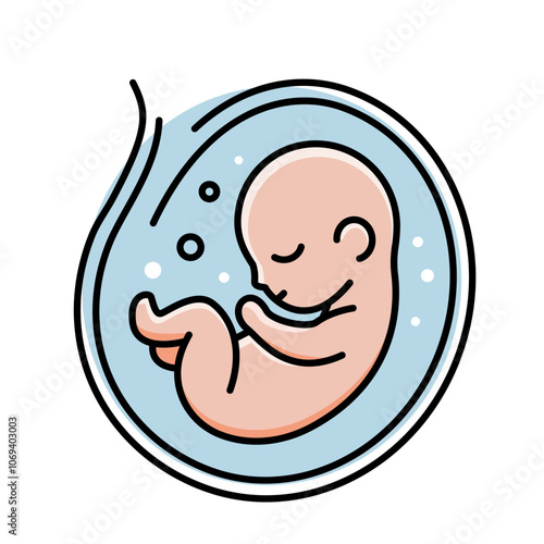 Baby inside mother's womb. cute human embryo. flat vector illustration on white background