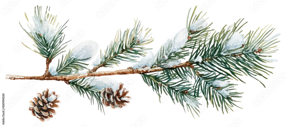 PNG Pine branch illustration watercolor christmas. PNG Pine branch illustration watercolor christmas.